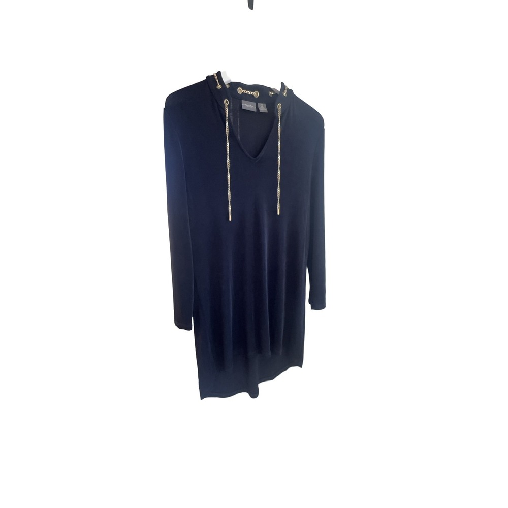 Chico's Travelers Black Tunic Top Gold Chain Grommet High-Low Size 0